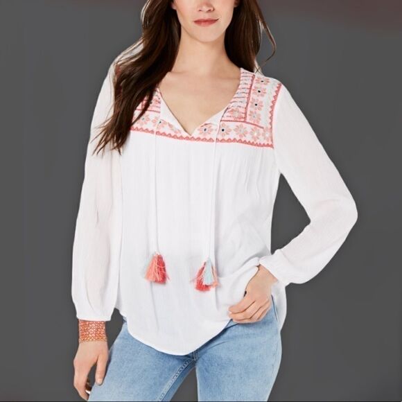Style & Co. Embroidered Long-Sleeve Top - Picture 1 of 10